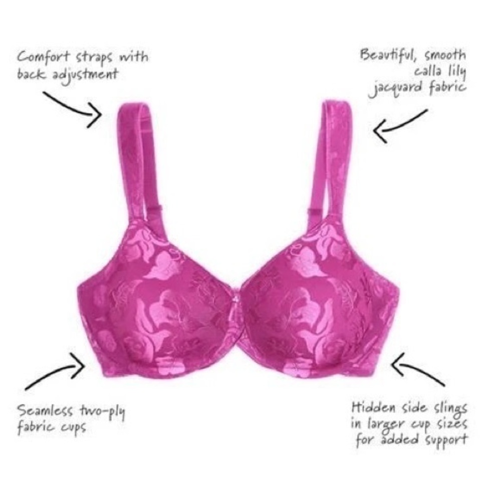 Wacoal Awareness Full Figure Underwire Bra Pink Floral Mesh Size 36D